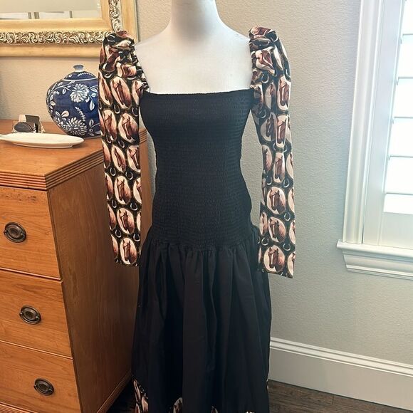 NWT Autumn Adeigbo Nevada Drop Waist Black Western Horse Print-M9 - Picture 4 of 8